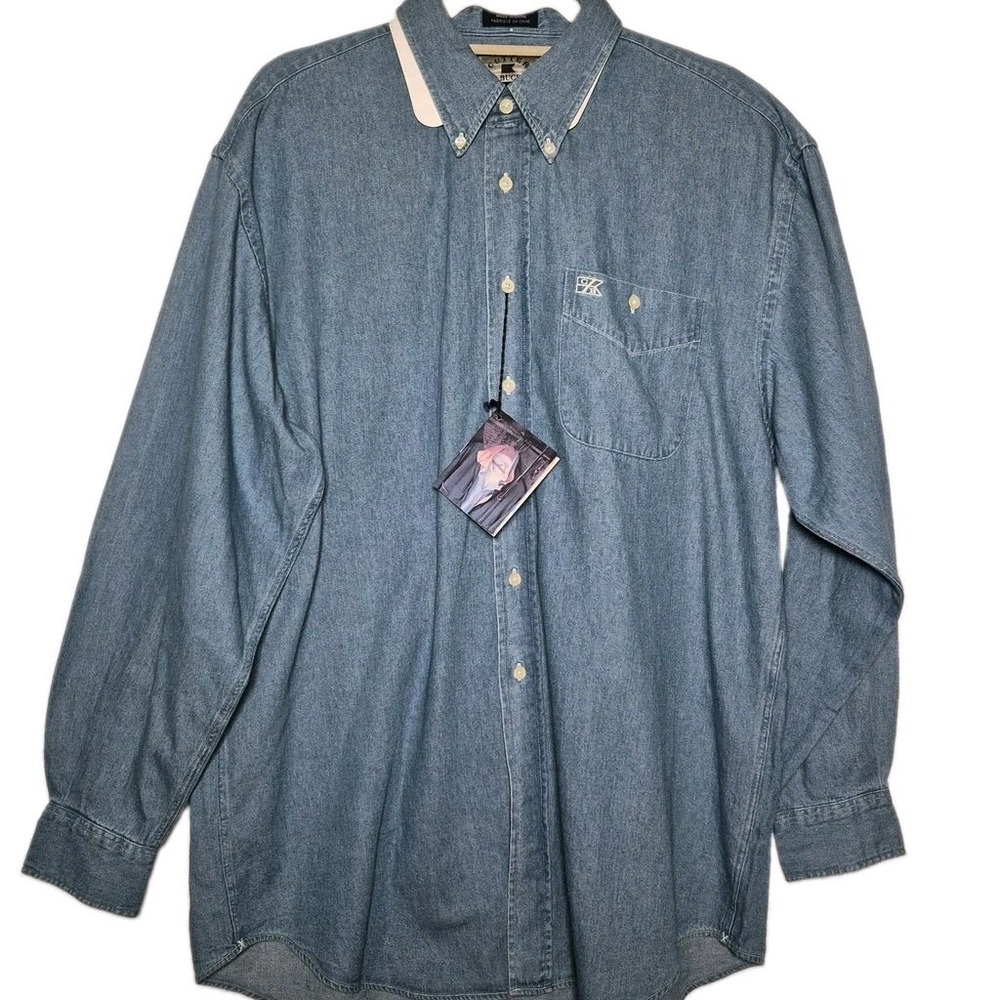 NWT Cutter & Buck Men's Denim Bleach Button Down Shirt Workwear Size XL